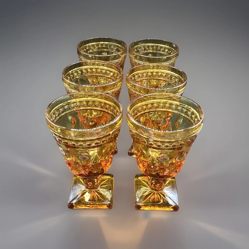 VTG Indiana Glass Colony Park Lane Amber Pedestal Goblets‎ Set Of 6 4.5